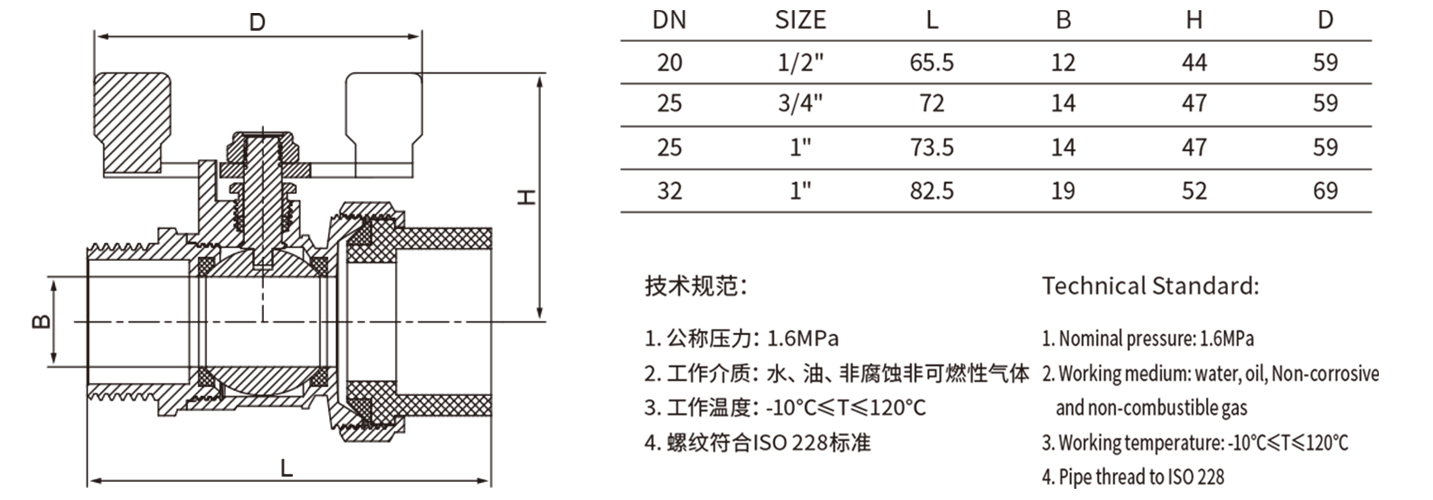 PP-R外丝蝶形球阀